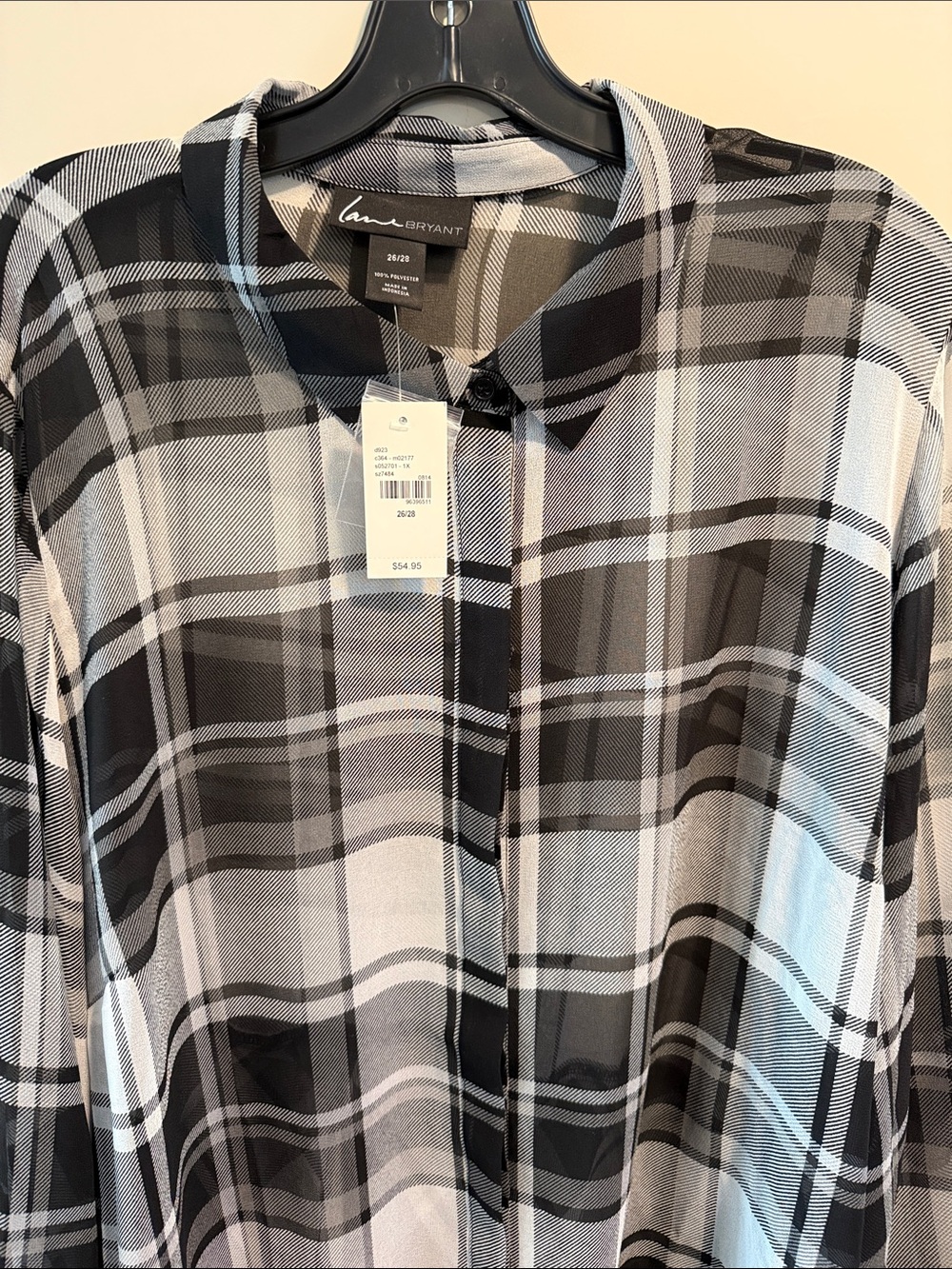 Lane Bryant Black and White Plaid Button-Down Shirt